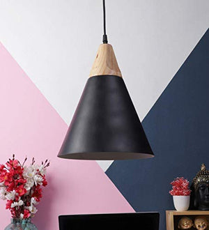ELIANTE -Black Single Metal Cone/Chilam Shaped Hanging Pendant Ceiling Light by Jainsons Lights - 1616-Bk-Wh- Without Bulb | by Jainsons Lights