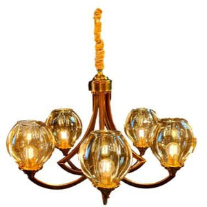 ELIANTE by Jainsons Lights | Metal Golden Chandelier | Gold Glass Shade | Chandelier for Home, Office and Hotel | Holder Type - E-27 | Without Bulb