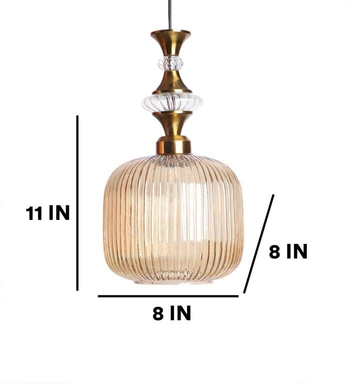 ELIANTE Povque Vintage Hanging Pendant Light Gold Finish Iron with Gold Glass Shade E27 Holder Decorative Ceiling Light for Living Room & Restaurants up to 3 years warranty - with LED Lamp(s) Included - JS-1322-HL-Gold