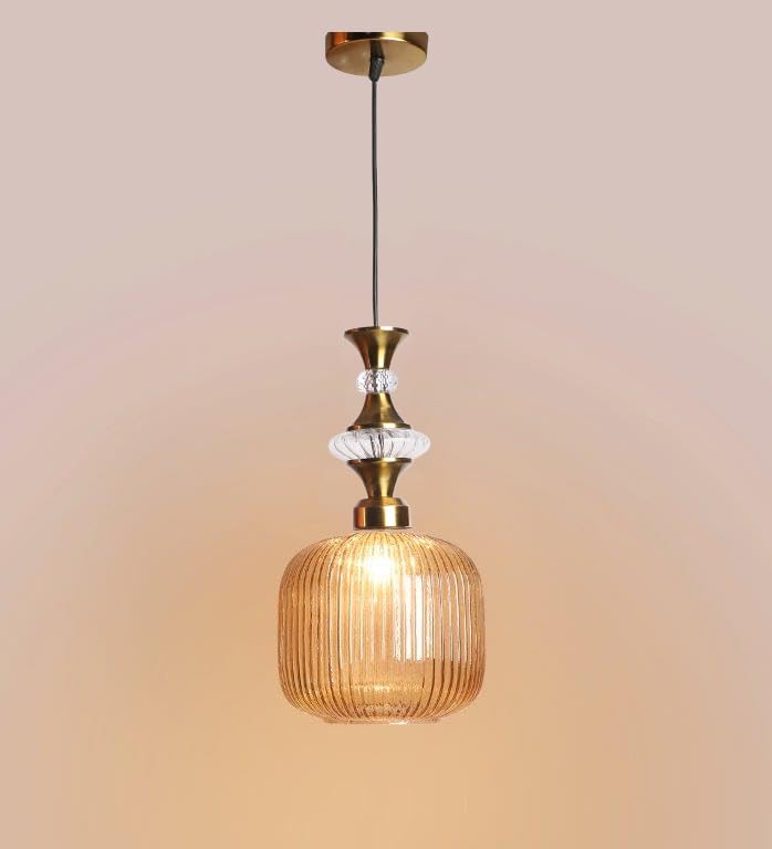 ELIANTE Povque Vintage Hanging Pendant Light Gold Finish Iron with Gold Glass Shade E27 Holder Decorative Ceiling Light for Living Room & Restaurants up to 3 years warranty - with LED Lamp(s) Included - JS-1322-HL-Gold
