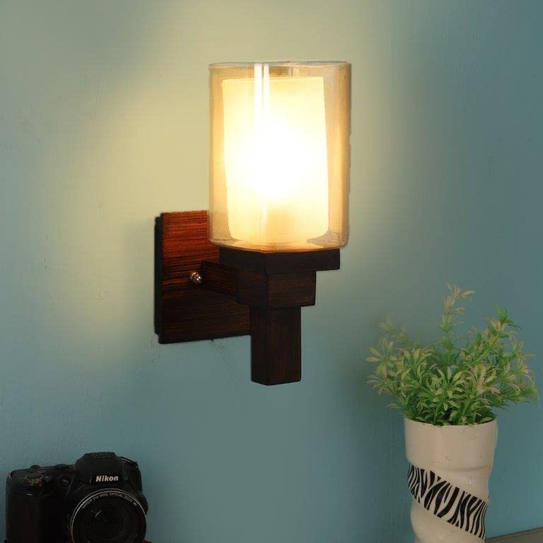ELIANTE Intense Brown Wood Wall Lights - Aj-06-1W-Gold+Wh | 3 Years Warranty | Free - LED LAMP