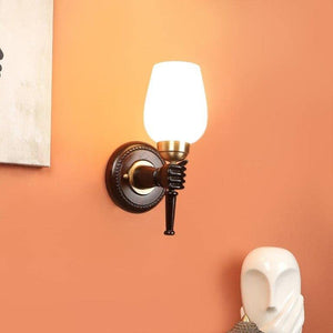 ELIANTE Brown Wood Base White Glass Shade Wall Light - Rj-7671-1W - Without Bulb | by Jainsons Lights