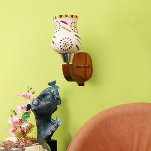 ELIANTE Brown Wood Base Multicolour White Shade Wall Light - 4313-1W-Multi - Bulb Included