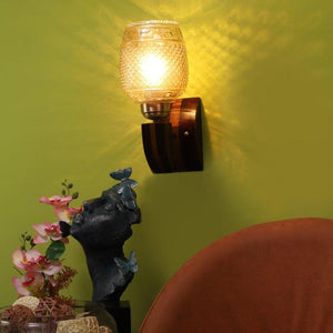 ELIANTE Brown Wood Base Gold White Shade Wall Light - 4332-1W-Gold - Bulb Included