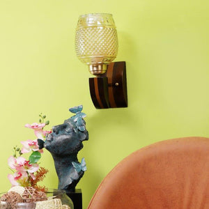 ELIANTE Brown Wood Base Gold White Shade Wall Light - 4332-1W-Gold - Bulb Included