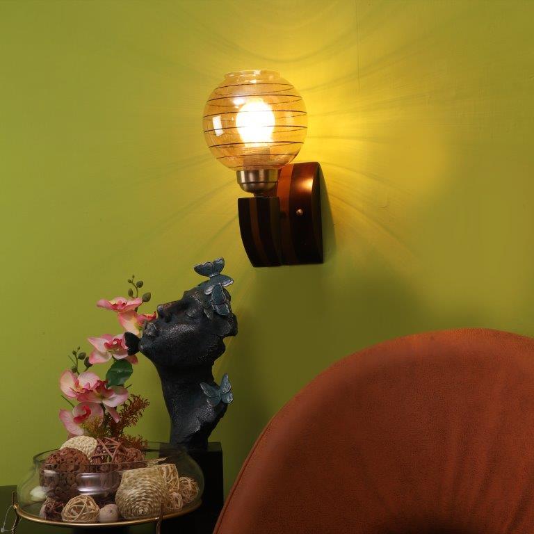 ELIANTE Brown Wood Base Gold White Shade Wall Light - 4333-1W-Gold - Bulb Included