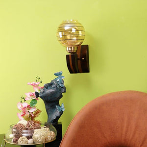 ELIANTE Brown Wood Base Gold White Shade Wall Light - 4333-1W-Gold - Bulb Included