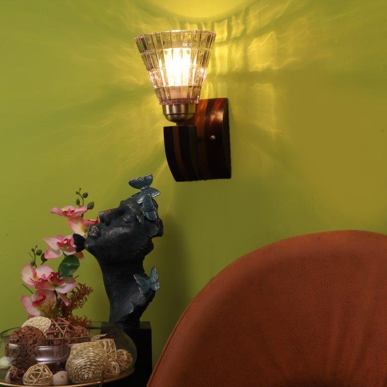 ELIANTE Brown Wood Base Blue White Shade Wall Light - 4334-1W-Blue - Bulb Included