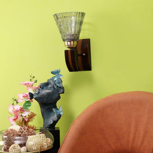 ELIANTE Brown Wood Base Blue White Shade Wall Light - 4334-1W-Blue - Bulb Included