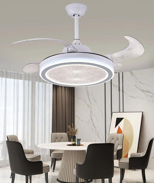 JS-FO - FI-7769 High Speed Modern Chandelier Fans White Finish Acrylic Blades Size 1070mm