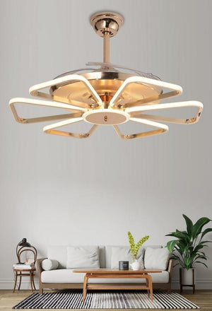JS-FO - FI-7760 High Speed Modern Chandelier Fans French Gold Finish Acrylic Blades Size 1070mm