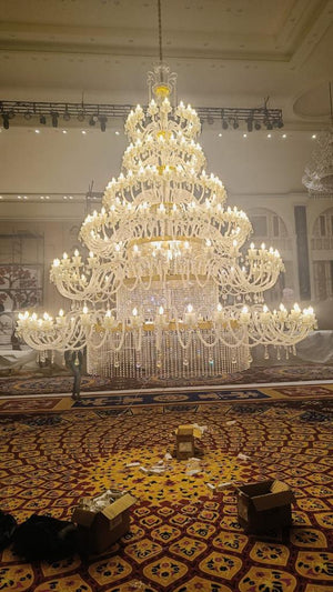 Custom Multi-Tier Crystal Palace Chandelier in Polished Gold Finish