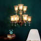 Antique Brass iron Glass Chandeliers  - 5002-6+3 - Included Bulbs