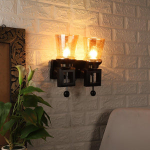 Marrón Brown Wood Wall Light - 509-2W-EDISON - Included Bulbs