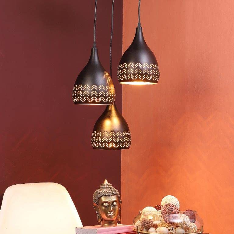 ELIANTE Black Iron Base Black Iron Shade Hanging Light - 903-3Lp-Bk-Medium - Without Bulb | by Jainsons Lights