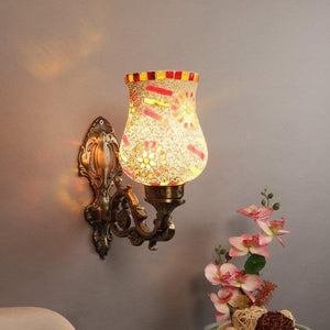 ELIANTE Aluminium Wall Light Antique Gold Base Multicolour Glass Shade Wall Light for Living Room, Bedroom, Dining Room, Kitchen | by Jainsons Lights
