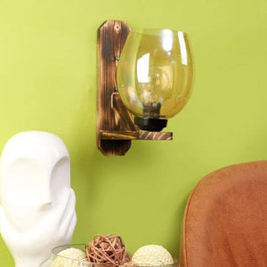 ELIANTE Wood Wall Light Brown Base Gold White Shade Wall Light for Living Room, Bedroom, Dining Room, Kitchen | by Jainsons Lights