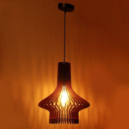 ELIANTE Wood Hanging Light Brown Base Brown MDF Shade Hanging Light for Living Room, Bedroom, Dining Room, Kitchen | by Jainsons Lights