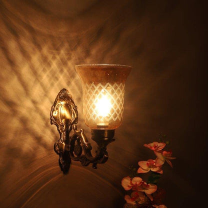 ELIANTE Aluminium Wall Light Antique Gold Base Transparent Glass Shade Wall Light for Living Room, Bedroom, Dining Room, Kitchen | by Jainsons Lights