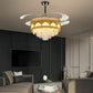 JS-FO - FI-7779 High Speed Crystal Chandelier Fans Gold Finish Acrylic Blades Size 1070mm