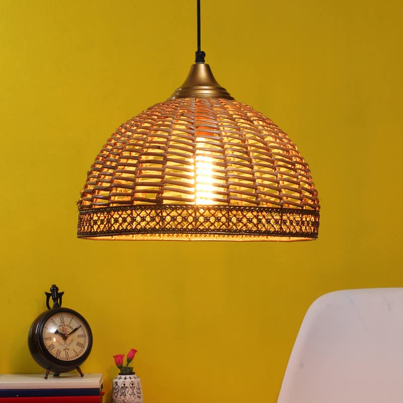ELIANTE Gold Metal Hanging Light by Jainsons Lights - without Bulb - Basket-Wooden | by Jainsons Lights