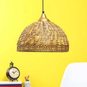 ELIANTE Gold Metal Hanging Light by Jainsons Lights - without Bulb - Basket-Wooden | by Jainsons Lights