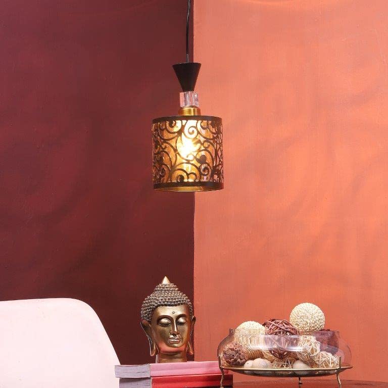 ELIANTE Black Iron Base Gold Glass Shade Hanging Light - A-4478-1Lp - Without Bulb | by Jainsons Lights