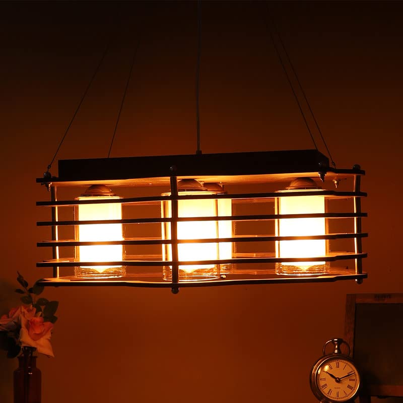 ELIANTE Wooden Wood Hanging Light by Jainsons Lights - Without Bulb - M-19-REC-NEW-DESIGN-4LP | by Jainsons Lights