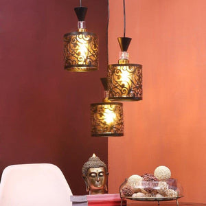 ELIANTE Black Iron Base Gold Glass Shade Hanging Light - A-4472-3Lp - Without Bulb | by Jainsons Lights