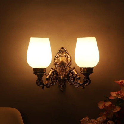 ELIANTE Aluminium Wall Light Antique Gold Base White Glass Shade Wall Light for Living Room, Bedroom, Dining Room, Kitchen | by Jainsons Lights