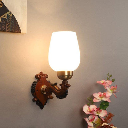 ELIANTE Wood Wall Light Base White Glass Shade Wall Light for Living Room, Bedroom, Dining Room, Kitchen | by Jainsons Lights