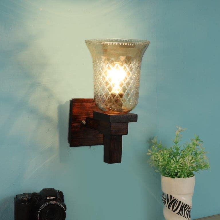 ELIANTE Vintage Wood Wall Lights Brown for Living Room, Bedroom, Dining Room, Kitchen | 3 Years Warranty | Free - LED LAMP