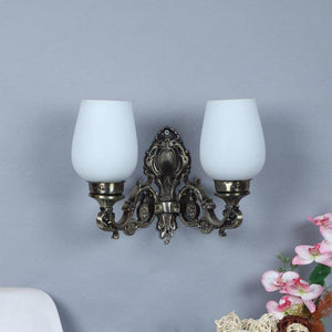 ELIANTE Aluminium Wall Light Antique Gold Base White Glass Shade Wall Light for Living Room, Bedroom, Dining Room, Kitchen | by Jainsons Lights