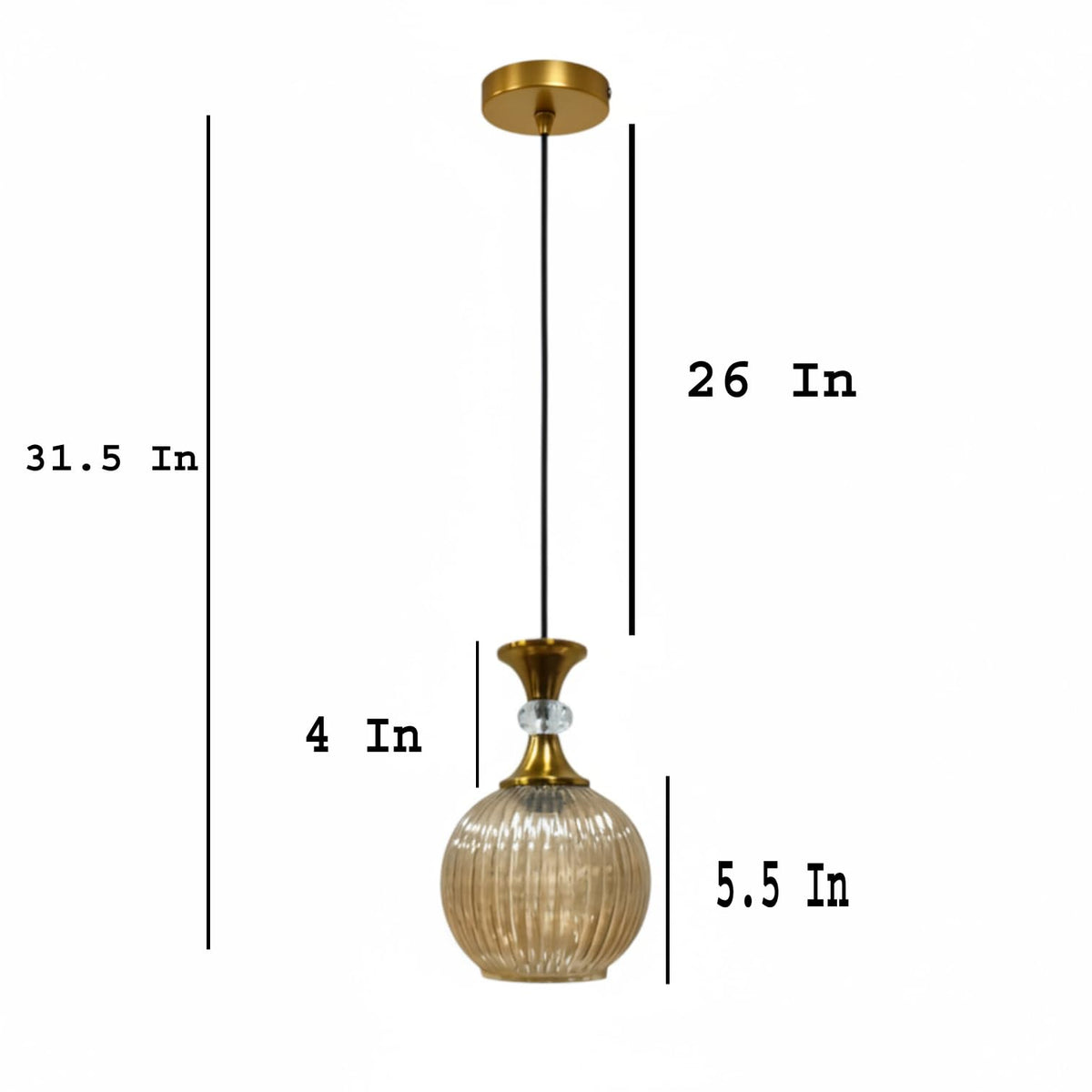 ELIANTE Pequena Vintage Hanging Light Gold Finish Iron with Golden Glass Shade E27 Holder Decorative Pendant for Living Room & Dining up to 3 years warranty - with LED Lamp(s) Included - AS-001-HL