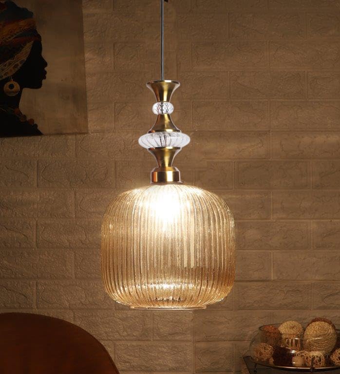 ELIANTE Povque Vintage Hanging Pendant Light Gold Finish Iron with Gold Glass Shade E27 Holder Decorative Ceiling Light for Living Room & Restaurants up to 3 years warranty - with LED Lamp(s) Included - JS-1322-HL-Gold