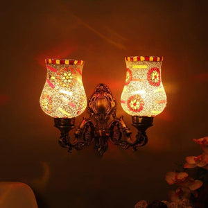 ELIANTE Antique Gold Aluminium Base Multicolour Glass Shade Wall Light - 8757-2W - Without Bulb | by Jainsons Lights