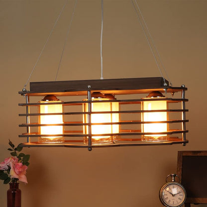 ELIANTE Wooden Wood Hanging Light by Jainsons Lights - Without Bulb - M-19-REC-NEW-DESIGN-4LP | by Jainsons Lights