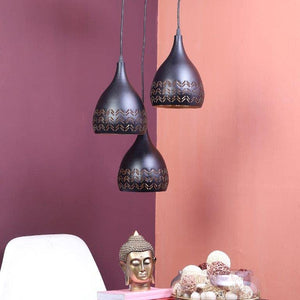 ELIANTE Black Iron Base Black Iron Shade Hanging Light - 903-3Lp-Bk-Medium - Without Bulb | by Jainsons Lights