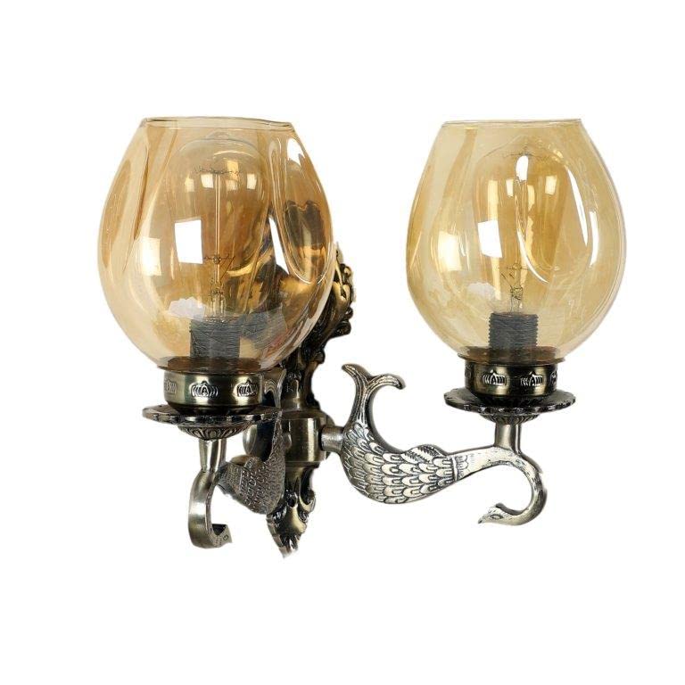 Eliante Bird Design Wall Light – Antique Glass, Metal & Wood (JS-1219-2W)