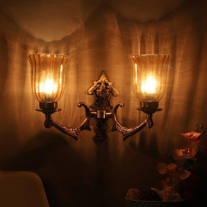 ELIANTE Antique Gold Aluminium Base Gold Glass Shade Wall Light - 8755-2W - Without Bulb | by Jainsons Lights