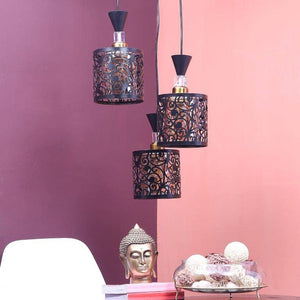 ELIANTE Black Iron Base Gold Glass Shade Hanging Light - A-4472-3Lp - Without Bulb | by Jainsons Lights