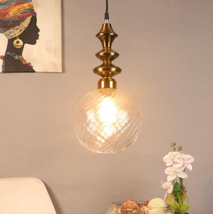 ELIANTE Iron Haniging Light Antique Gold Base Transparent Glass Shade Hanging Light for Living Room, Bedroom, Dining Room, Kitchen | by Jainsons Lights