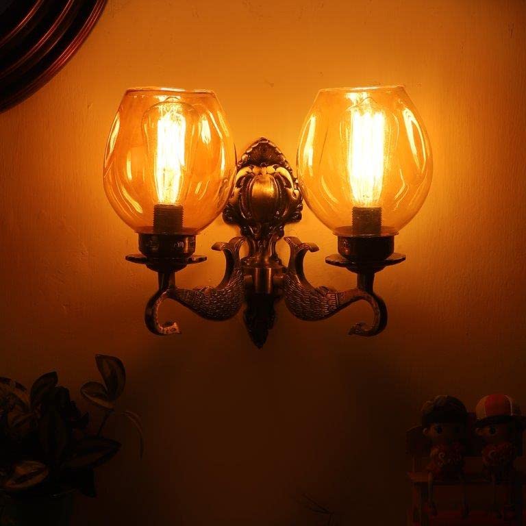 Eliante Bird Design Wall Light – Antique Glass, Metal & Wood (JS-1219-2W)