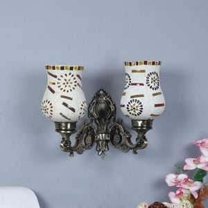 ELIANTE Antique Gold Aluminium Base Multicolour Glass Shade Wall Light - 8757-2W - Without Bulb | by Jainsons Lights