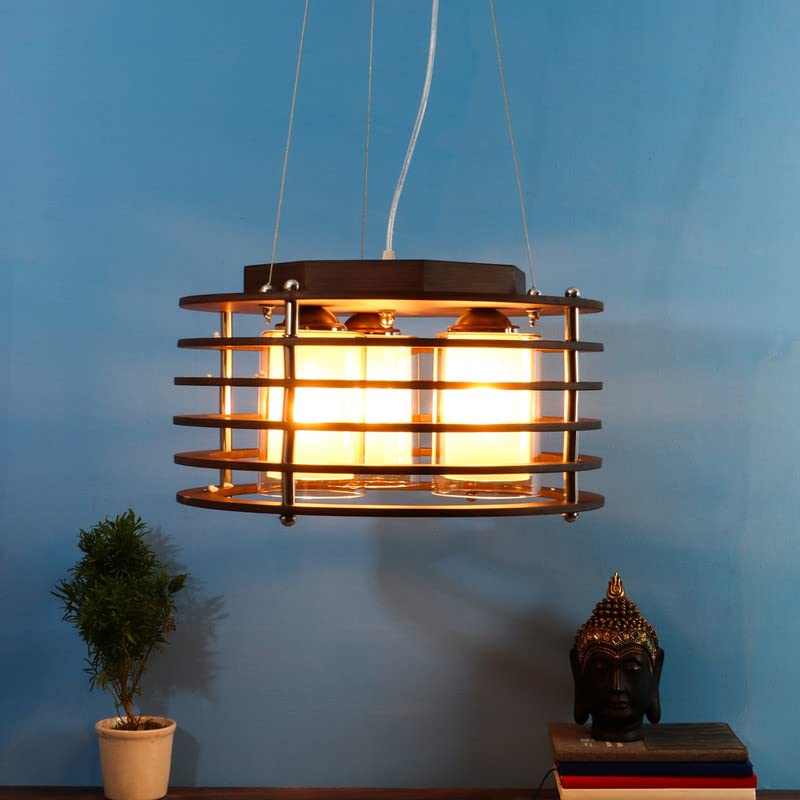 ELIANTE Wood Hanging Light Brown 16Inch 3 Light Chandelier for Living Room, Bedroom, Dining Room, Kitchen | by Jainsons Lights