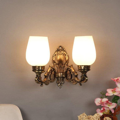 ELIANTE Aluminium Wall Light Antique Gold Base White Glass Shade Wall Light for Living Room, Bedroom, Dining Room, Kitchen | by Jainsons Lights