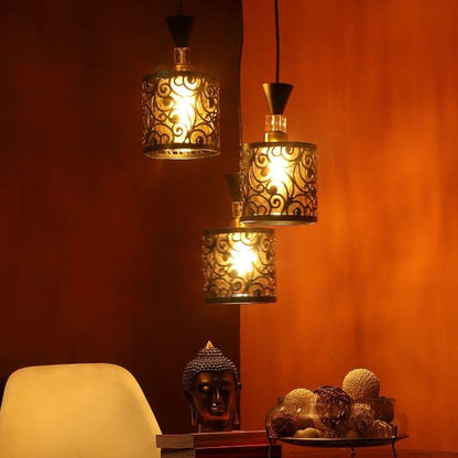 ELIANTE Black Iron Base Gold Glass Shade Hanging Light - A-4472-3Lp - Without Bulb | by Jainsons Lights