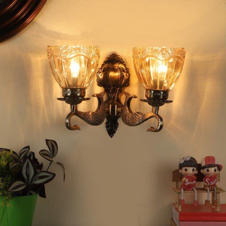 ELIANTE Excedded Aluminium Wall Light Antique Brass for Living Room, Bedroom, Dining Room, Kitchen | 3 Years Warranty | Free - LED LAMP