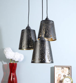 ELIANTE Black Metal Hanging Light by Jainsons Lights - Without Bulb - LASER-HL-3LP-BK | by Jainsons Lights