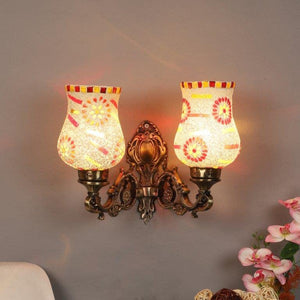 ELIANTE Antique Gold Aluminium Base Multicolour Glass Shade Wall Light - 8757-2W - Without Bulb | by Jainsons Lights